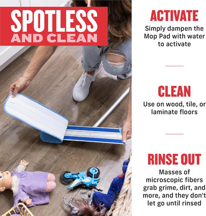 Deep Clean Microfiber Mop - Reusable Mop Pad for Home Cleaning, Hard Floors, Wood, Tile, or Laminate, Machine Washable, Use Wet for Cleaning or Dry for Dusting, No Refills or Spray Needed