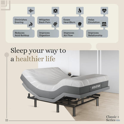 Harmony Adjustable Bed Base, Head and Foot Lift, Massage, Under-Bed Lights, USB, Gel Memory, Zero Gravity Smart Frame - Queen + 10 Inch Memory Foam Matt (Firm)