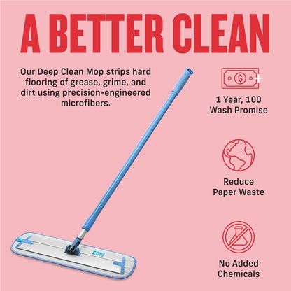 Deep Clean Microfiber Mop - Reusable Mop Pad for Home Cleaning, Hard Floors, Wood, Tile, or Laminate, Machine Washable, Use Wet for Cleaning or Dry for Dusting, No Refills or Spray Needed