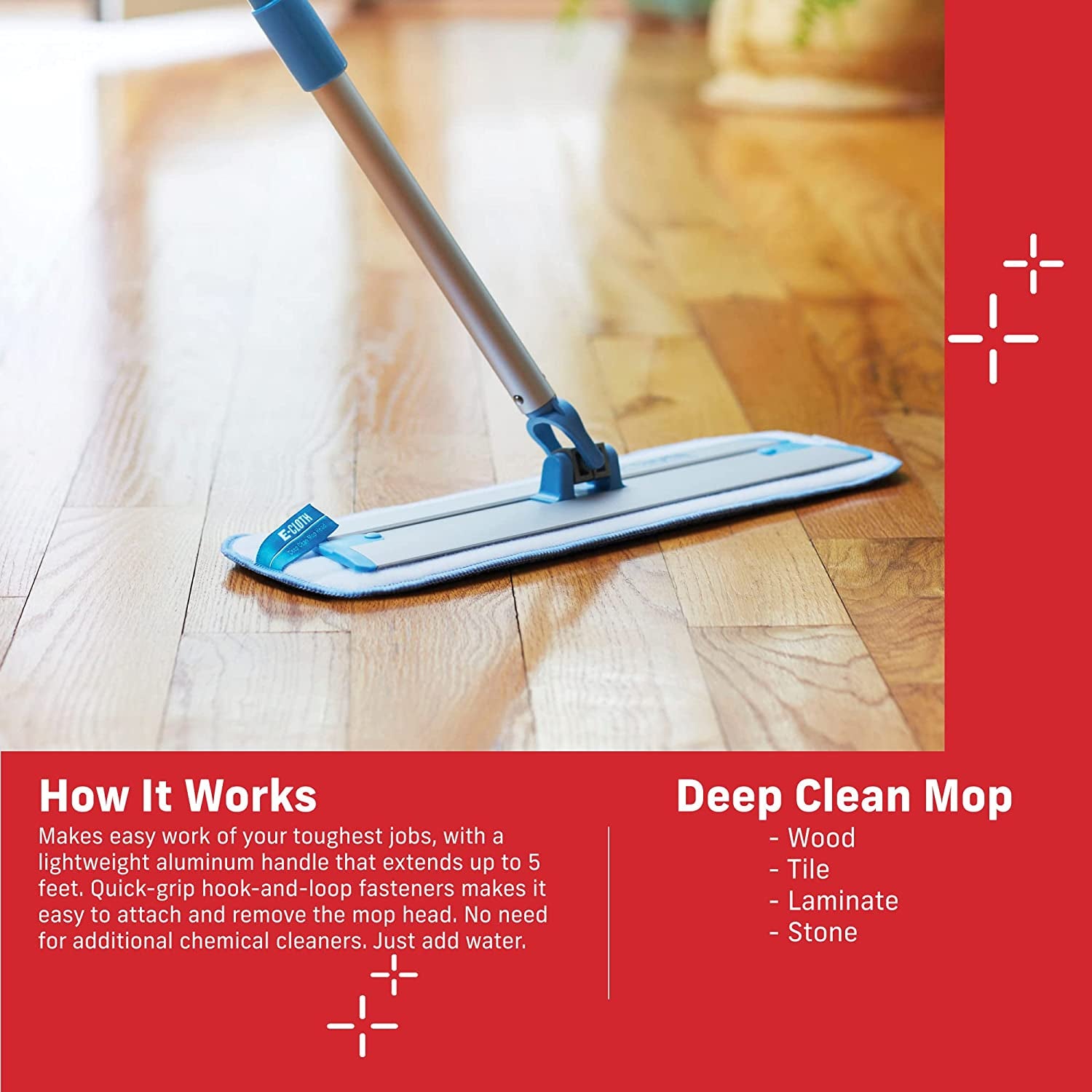 Deep Clean Microfiber Mop - Reusable Mop Pad for Home Cleaning, Hard Floors, Wood, Tile, or Laminate, Machine Washable, Use Wet for Cleaning or Dry for Dusting, No Refills or Spray Needed